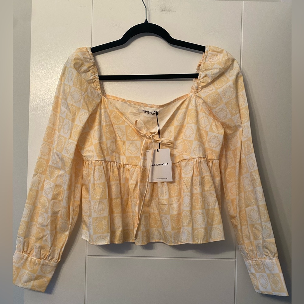 Glamorous- Women's Sunflower Check Yellow Top